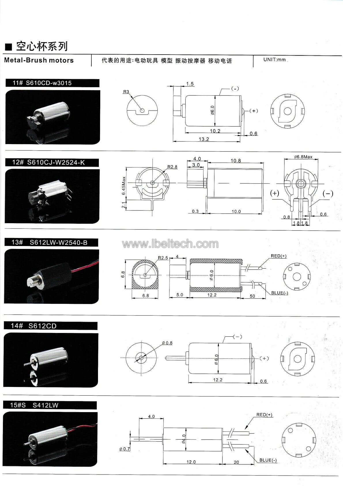 metal brush motors 716 614 612  S412W micro motors image 2