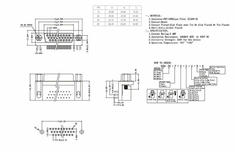 Female DB9 D-SUB RS232 9Pin UART connector